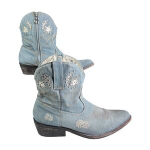 Zigi Soho Denim Western Cowboy Boots Star Rhinestone Y2K Womens 10